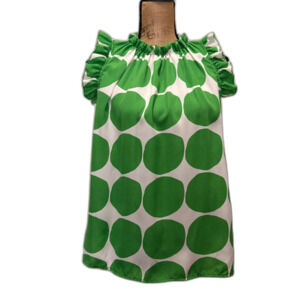 Ces Femme Bold Polka Dot‎ Sleeveless Blouse Ruffle Trim Twee Green Size Small